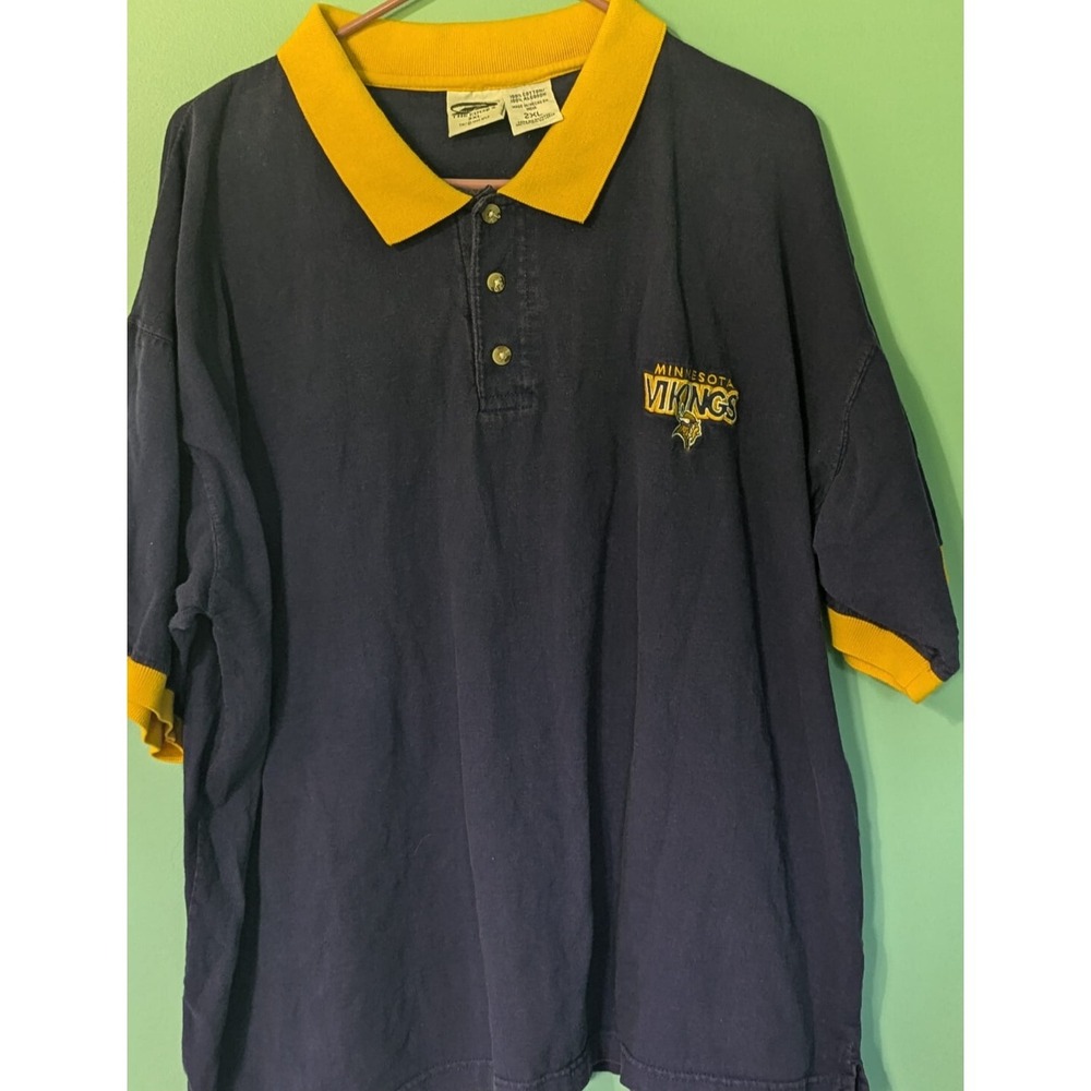 Minnesota Vikings Polo Golf Shirt 100 % Cotton Size 2XL Purple & Yellow VTG